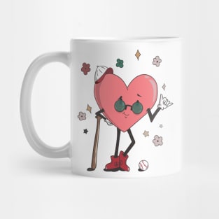 Baseball Heart Shirt, Retro Baseball Valentines Day Mug